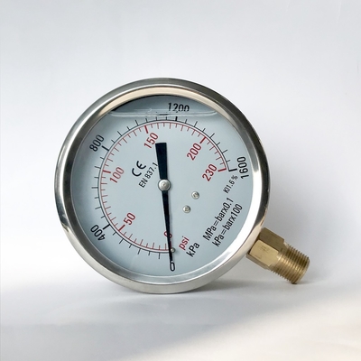 calibre de pressão enchido do manômetro do calibre de pressão de 1600kPa 100mm glicerina de aço inoxidável